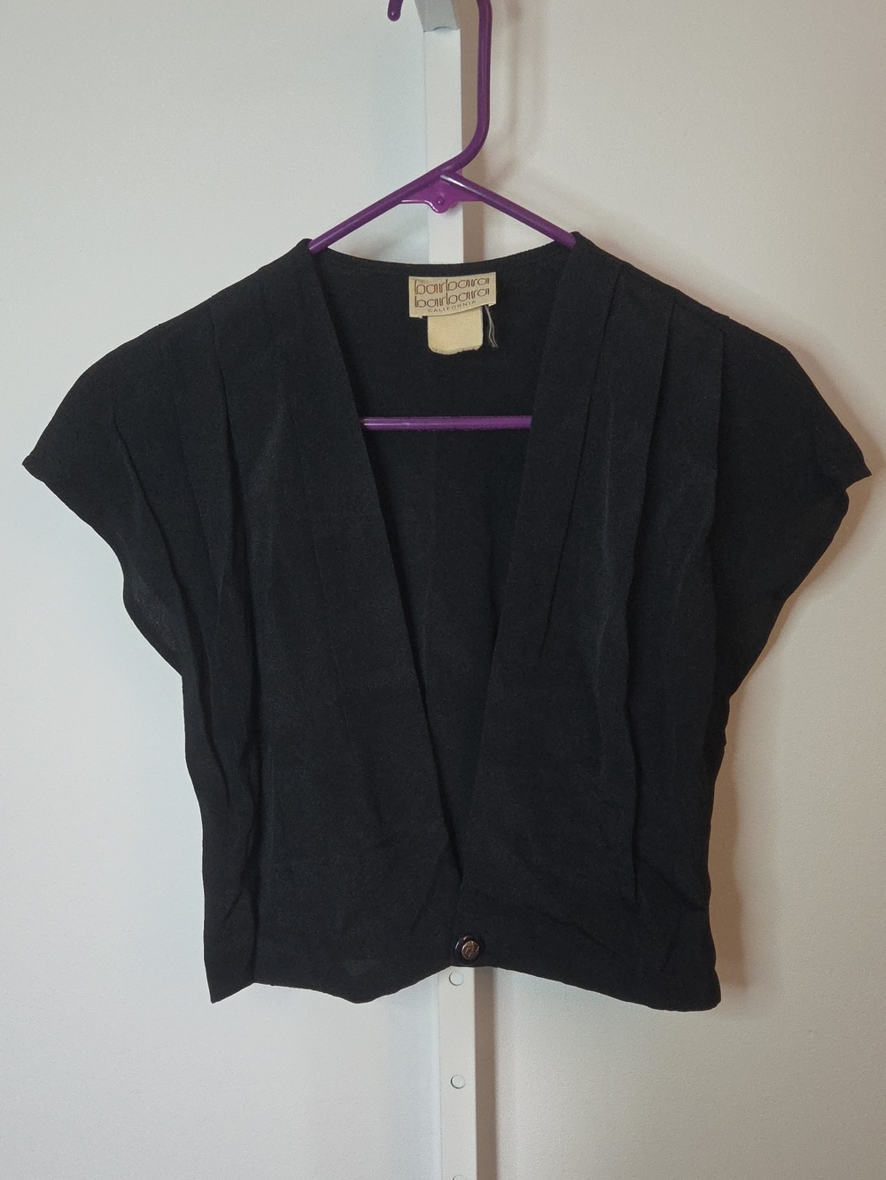 Vintage 80s Barbara Barbara California Black Pleated Cropped Bolero Jacket Cap M